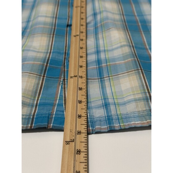 Southpole Y2K Shirt Adult XL Blue White Plaid Logo Pocket Button Up S/S Mens - Picture 6 of 6